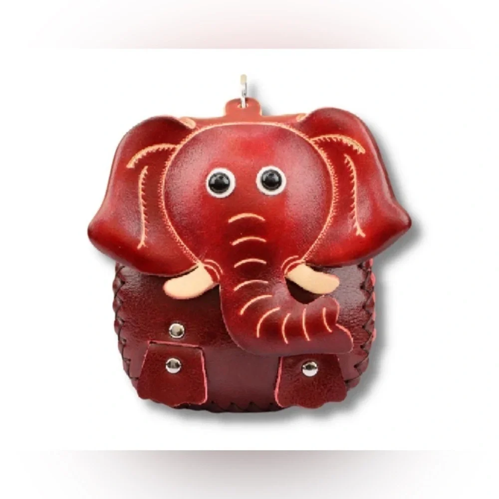 Genuine Leather Crossbody Elephant Coin Purse  Purse Charm